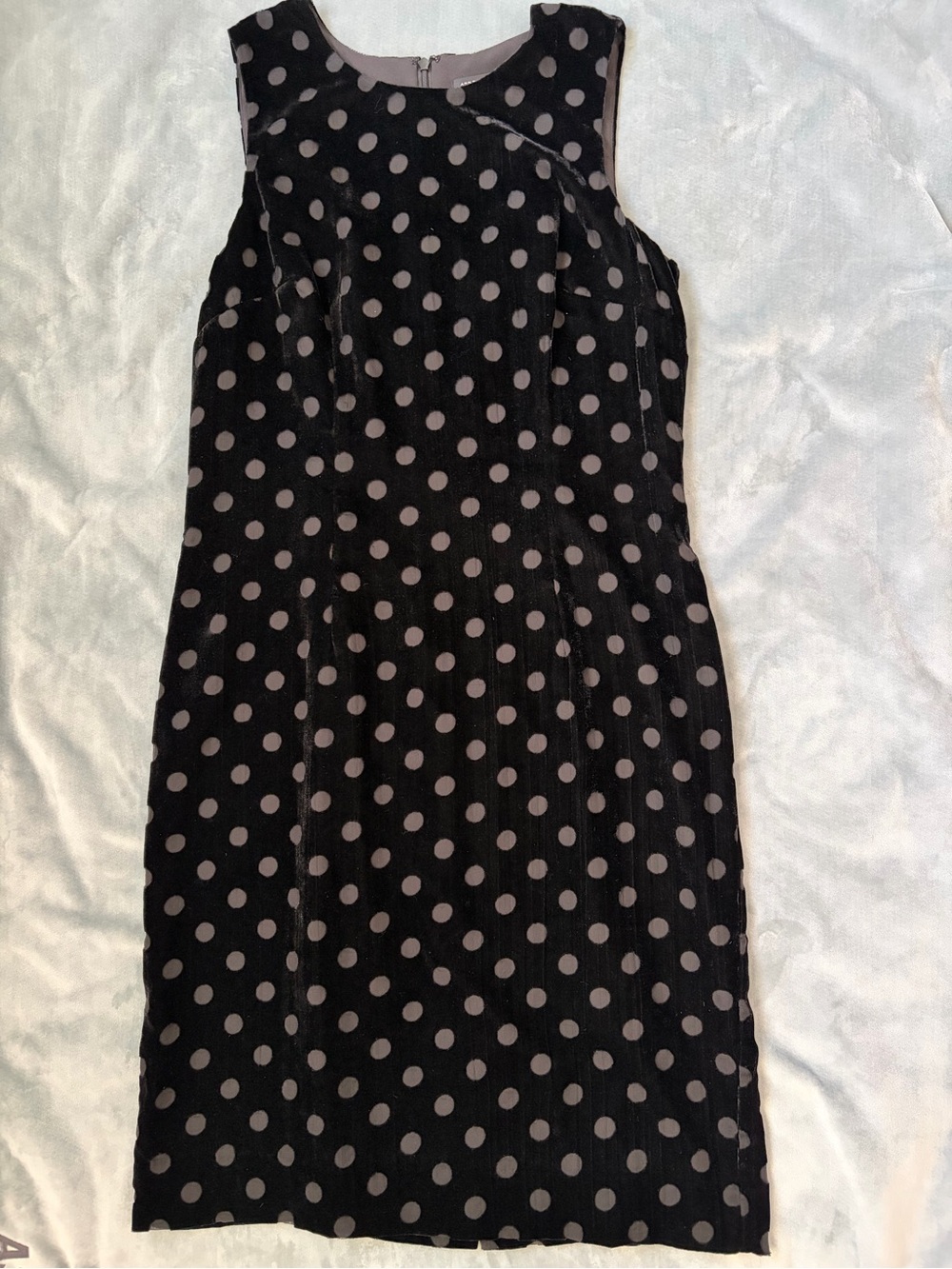 Ann Taylor Sleeveless Black velvet polka dot dress, 6